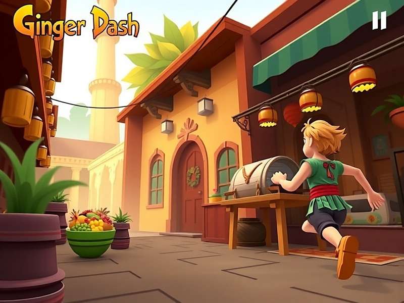 Ginger Dash gameplay showing the character running through an Indian marketplace