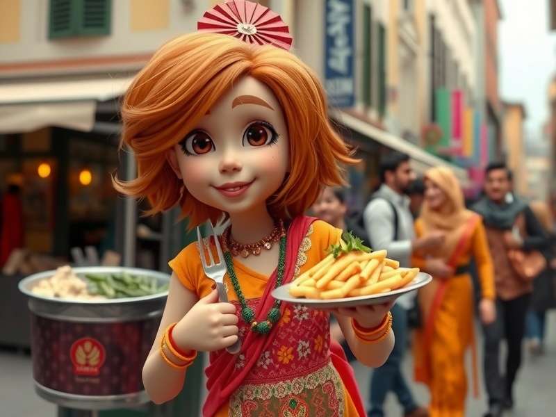 Ginger Dash showing cultural elements like Indian street food and traditional clothing